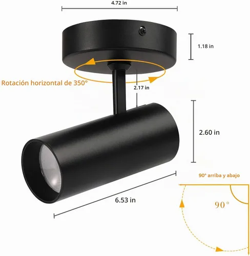 Vista 5 de Foco de techo LED regulable de ángulo ajustable montado en empotrado, luz direccional de aluminio para interiores de 4.72 pulgadas, luz monopoint