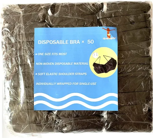 Vista 2 de Paquete de 50 sujetadores desechables negros, trabillas para los hombros, empaquetados individualmente, bronceado en aerosol, ropa interior de salón