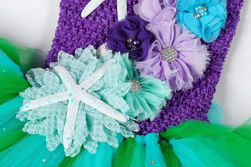 Vista 6 de Koatobbor Mermaid Princess Costume LED Light Up Mermaid Tutu Dress for Girls Halloween Dress Up Outfit 3-8Years