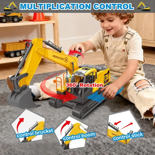 Vista 2 de Dwi Dowellin Juguetes para niños de 3 años, juguetes de excavadora para niños con 6 autos de carreras de metal y 2 vehículos de ingeniería, vehículo