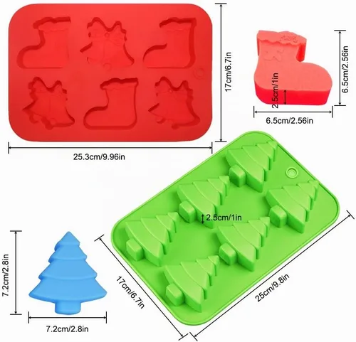 Vista 3 de 3 moldes de silicona de Navidad, bandejas de hornear FineGood para árboles de Navidad, calcetines y campanas, molde de cera de Navidad
