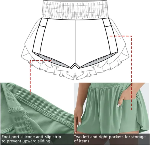 Vista 7 de Wjustforu Pantalones cortos de correr fluidos para mujer, para gimnasio, yoga, entrenamiento, pantalones cortos deportivos con pantalones cortos
