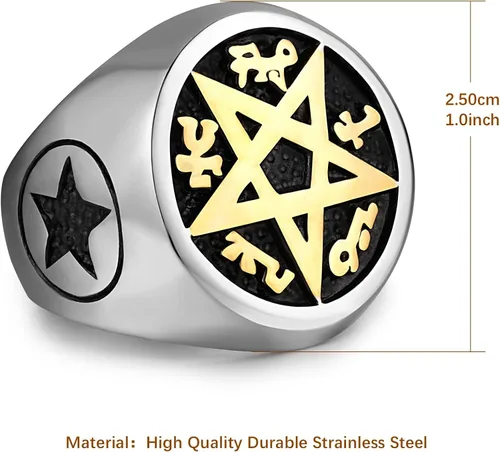 Vista 4 de HZMAN Supernatural Devils Trap Symbol Sigil Stainless Steel Ring Pentagram Anti Possession