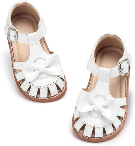 Vista 46 de Sandalias de verano para niñas con puntera abierta, sandalias planas de princesa con suela cómoda D742 Oro