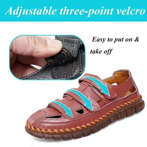 Vista 2 de Qiucdzi Sandalias deportivas para hombre, transpirables, para exteriores, zapatos de pescador ajustables de cuero cerrado, sandalias para playa