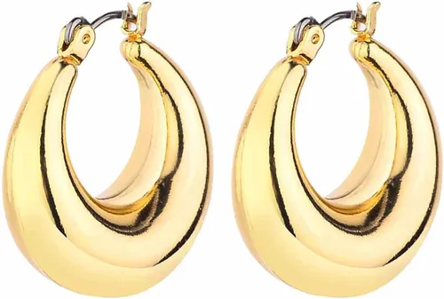 Vista 7 de Juego de aretes de aro gruesos de oro para mujer, chapados en oro de 14 quilates, hipoalergénicos, gruesos y abiertos, ligeros, Latón, No es una
