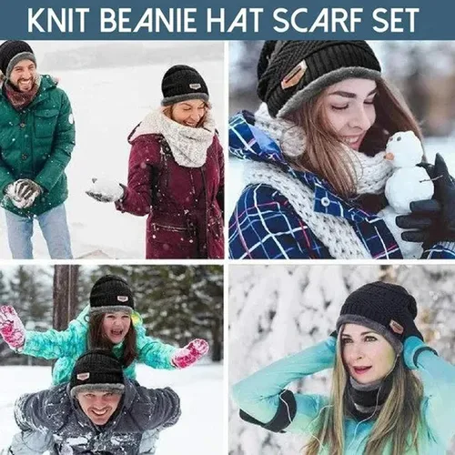 Vista 6 de BCDlily Conjunto de bufanda térmica de invierno para mujeres y hombres, gorro de calavera cálida con calentador de cuello