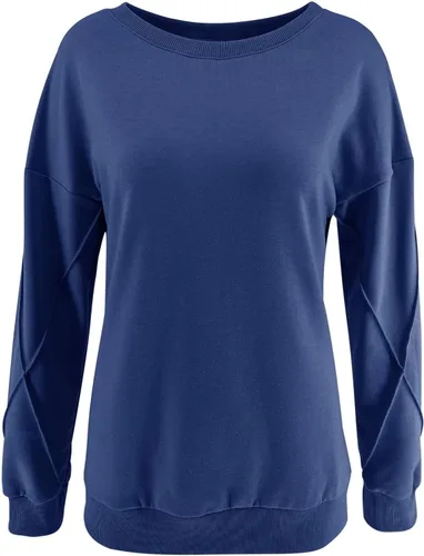 Vista 3 de Minclouse Sudaderas casuales de manga larga con cuello redondo para mujer, ajuste holgado, básica, ligera, sin botones