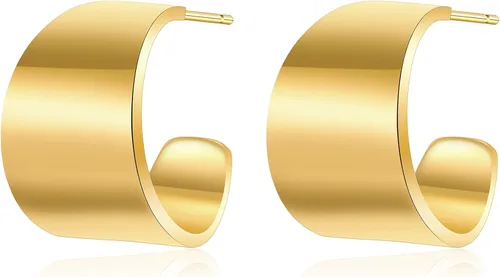Vista 51 de KELMALL Aretes tipo argolla de oro de 14 quilates para mujer, hipoalergénicos, gruesos, redondos, no se deslustra, para orejas sensibles