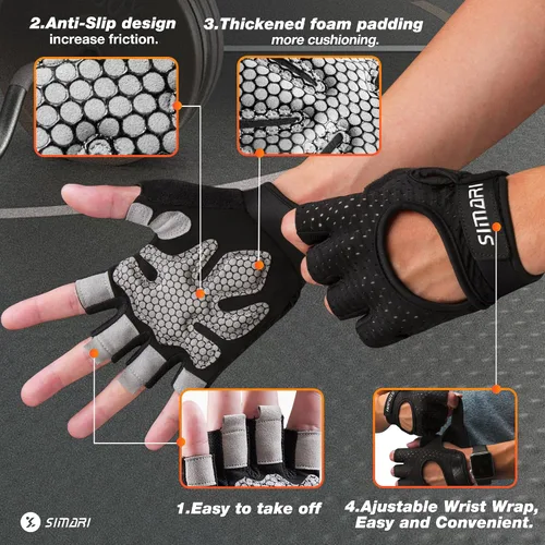 Vista 2 de SIMARI Guantes de entrenamiento transpirables para hombres y mujeres, guantes acolchados para levantamiento de pesas con gran agarre, protección