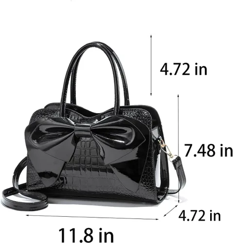 Vista 3 de Bolso tote en relieve de cocodrilo, asa superior con diseño de lazo, cierre de cremallera, bolso cruzado para fiesta de noche