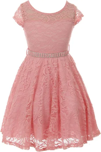 Vista 11 de Little Girl - Vestido de niña con manga de encaje y cinturón de piedras