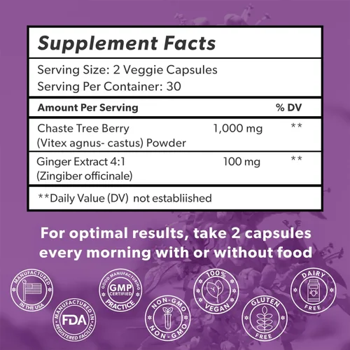 Vista 6 de Intimate Rose Vitex Chasteberry Suplemento para mujeres, 1000 mg - Baya de árbol casto para equilibrio hormonal, fertilidad y apoyo del síndrome