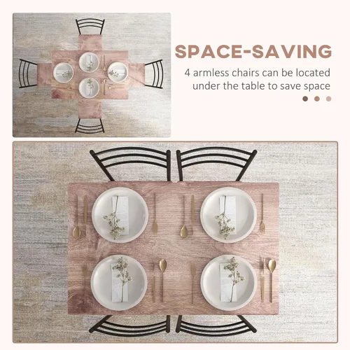 Vista 4 de HOMCOM Juego de mesa de comedor de 5 piezas para 4, mesa y sillas de cocina que ahorran espacio, juego de comedor rectangular con marco de acero