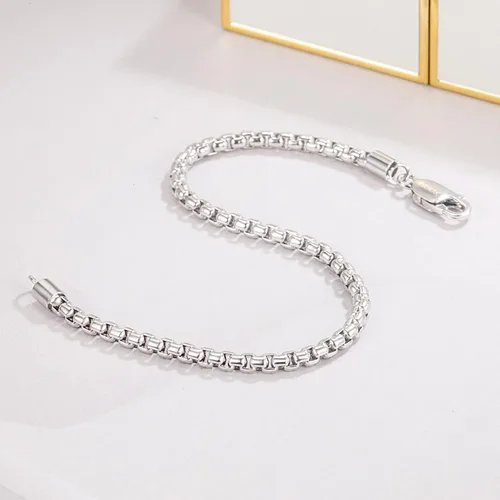 Vista 5 de Pulsera de plata de ley 925 para hombres y mujeres, 0.118 pulgadas, eslabones cuadrados Rolo Link, cadena redonda de 6.3 pulgadas, 6.7 pulgadas, 7