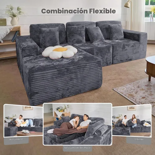 Vista 4 de Sofás seccionales modulares de nube de 111 pulgadas con chaise en forma de L, sofá tapizado de asiento profundo sin estructura para sala de estar