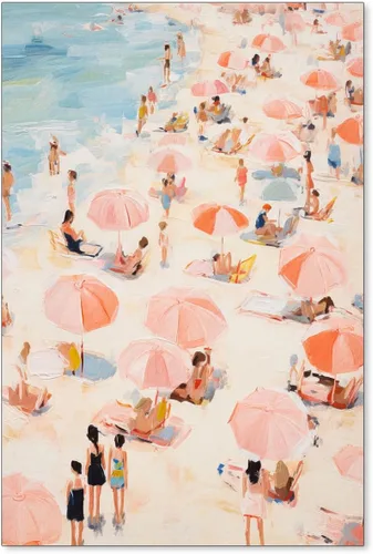 Vista 30 de Arte de pared costero de verano rosa pastel playero surfing pósteres de vaquera, impresiones en lienzo estéticas de 08 x 10 pulgadas, marco negro