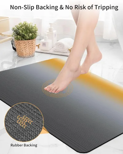 Vista 4 de Tapete de baño gris degradado para bañera, antideslizante, de secado rápido y absorbente, tierra de diatomeas, cocina, ducha, fregadero, lavable