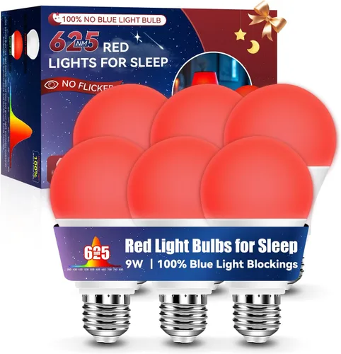 Vista 10 de Neporal Bombillas de Luz Roja de 625nm 3W para Dormir, Bombillas de Bloqueo 100% de Luz Azul para Promover la Melatonina, Bombilla LED A19