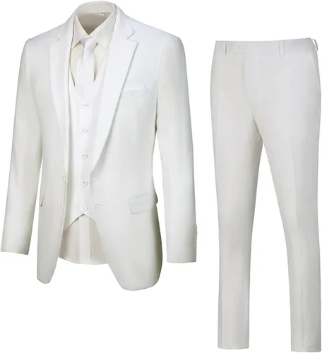 Vista 6 de Furuyal Traje de lino de 3 piezas vintage retro para boda, trajes de graduación, chaqueta ajustada, chaqueta de esmoquin para novio