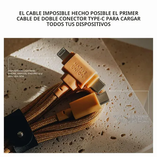 Vista 2 de Native Union Cable de correa Duo – Cable de carga universal trenzado ultra fuerte de 5 pies – Fabricado con materiales reciclados – Conectores 2