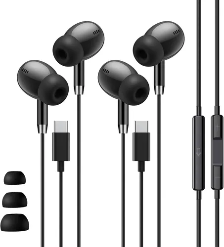 Vista 6 de Auriculares con cable, paquete de 2 audífonos de 3.5mm con micrófono, llamada clara, control de volumen estéreo HiFi, para iPhone, iPad, Samsung