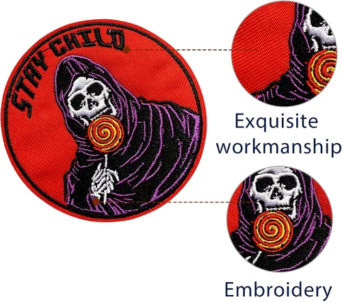 Vista 2 de Parche bordado para planchar, calavera de motocicleta para niños, aplicable a insignias, parche para coser emblema, accesorios de bricolaje