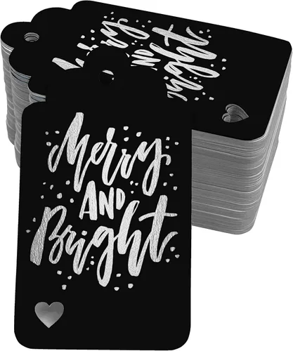 Vista 45 de Etiquetas colgantes con texto en inglés "Merry and Bright" (50 unidades)