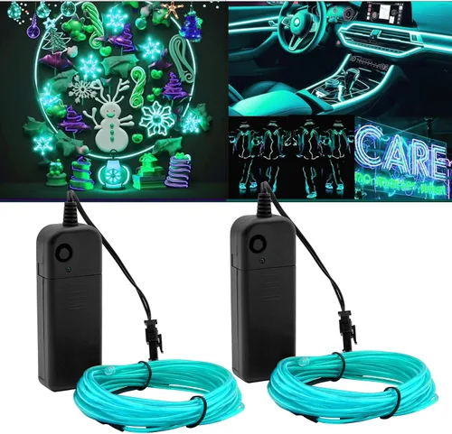 Vista 8 de Ourbest Kit de cable de tira de luz de neón electroluminiscente, 16.4 ft, 2 unidades, cable EL, cable electroluminiscente, con batería para cosplay