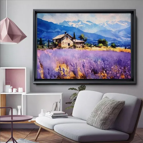 Vista 3 de Fields of Lavender, Watercolor Provence Landscape and Lavender Field - Watercolor Painting of Serene Beauty