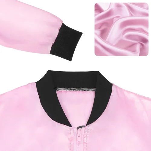 Vista 6 de DuyaJoinX Chaqueta de satén rosa de los años 50 para mujer y niña, cuello negro, disfraz vintage de Halloween con bufanda de cuello de lunares