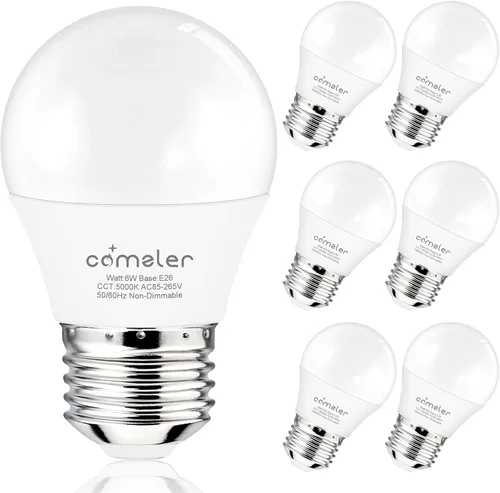 Vista 12 de comzler Bombilla pequeña de 6 W, luz blanca cálida de 2700 K, equivalente a 60 vatios, base de tornillo estándar E26 con forma A15/G45