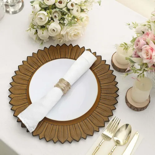 Vista 2 de Efavormart Paquete de 6 Platos Cargadores de Cena de Plástico de Girasol Amarillo Mostaza Mate de 13", Bandejas Redondas Desechables para Servir