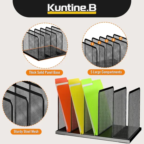 Vista 6 de Kuntine.B Organizador de archivos de escritorio, 5 secciones, organizador de escritorio vertical de malla, clasificador de archivos, organización