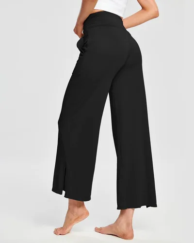 Vista 2 de HARTPOR Pantalones de yoga de pierna ancha para mujer, pantalones palazzo, pantalones casuales de cintura alta, pantalones de pijama cómodos