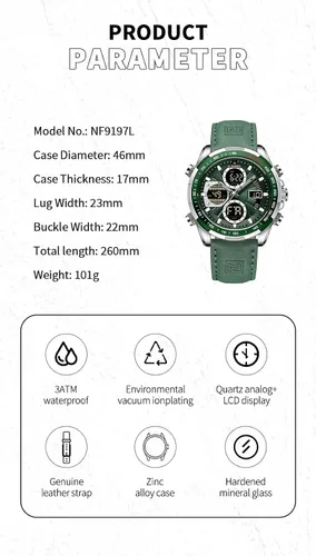 Vista 4 de NAVIFORCE Relojes digitales militares para hombre, reloj analógico de cuarzo, resistente al agua, reloj deportivo multifuncional de cuero