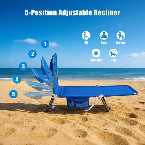 Vista 5 de SUNNYFEEL Lay Flat Silla de bronceado, tumbona boca abajo, reclinable de 5
