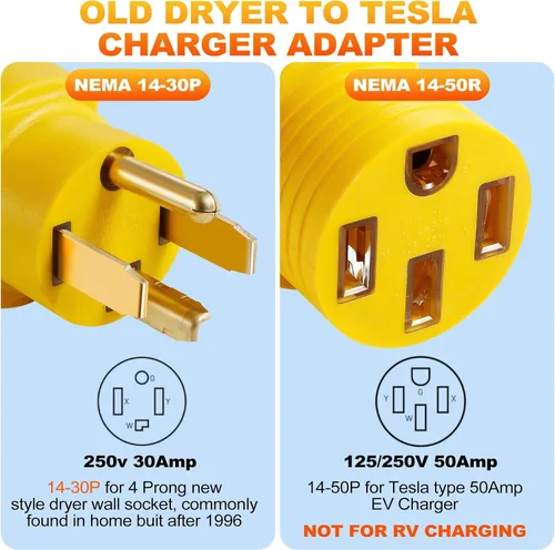Vista 6 de Conector adaptador NEMA 14-30P a 14-50R, VSEER de 4 clavijas y 30 amperios para cargador EV de 50 amperios compatible con Tesla, para carga EV