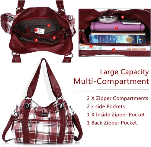 Vista 272 de Angel Barcelo - Bolsa de hombro amplia para mujer, diseño Hobo, cuero lavado