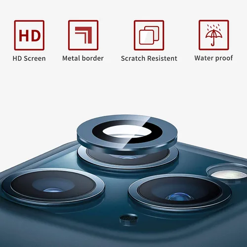 Vista 2 de LucBuy Protector de lente de cámara para iPhone 12 Pro Max, vidrio templado HD de alta calidad, aleación de aluminio, anillo individual, película
