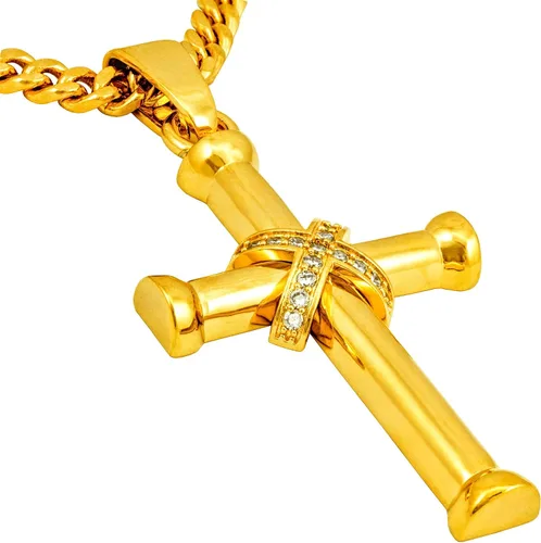 Vista 5 de LIFETIME JEWELRY Collares de cruz de circonita grande para hombres y mujeres chapado en oro real de 24 quilates