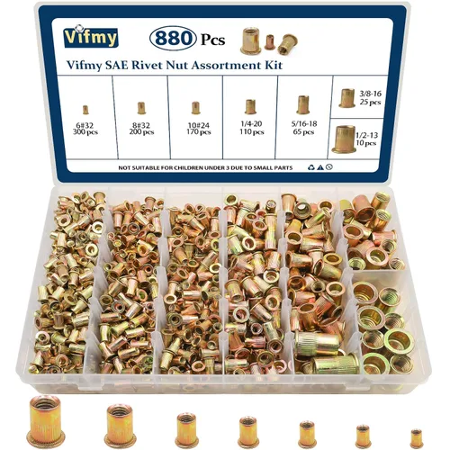 Vista 16 de Tuerca de remache UNC de 1/2 ''-13, 10 piezas de acero inoxidable 304 cabeza plana remache roscado inserto Nutsert