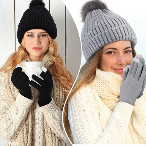 Vista 3 de Juego de 4 guantes de invierno con forro de satén para mujer