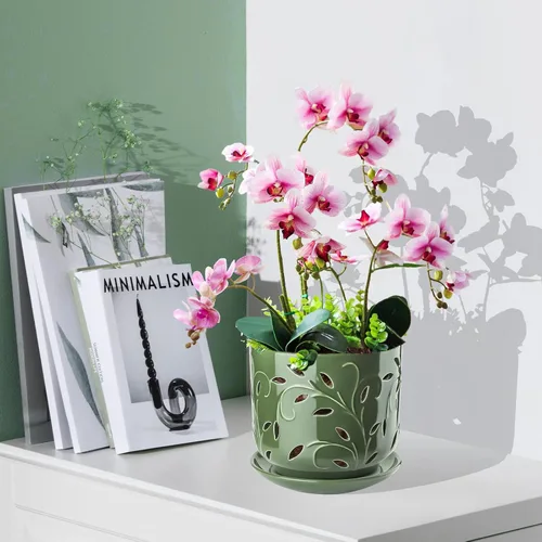 Vista 2 de EFISPSS Macetas de orquídeas con agujeros, macetas de orquídeas de 7 pulgadas con agujeros de drenaje y bandeja, maceta grande