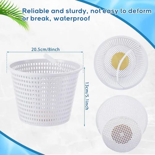 Vista 2 de Mumufy Paquete de 4 cestas de repuesto para desnatadora de piscina con asa, cesta resistente para mantenimiento de piscinas, consejos: presta