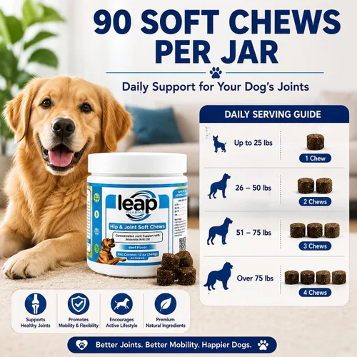 Vista 6 de Suplementos para perros para cadera y articulaciones, aceite de krill y glucosamina masticables suaves, suplemento articular para perros con aceite