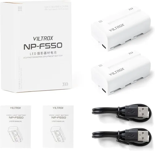 Vista 4 de VILTROX NP-F550 - Batería de repuesto de 2 paquetes, 2600 mAh Li-ion NPF batería con cargador de puerto USB C para luz de video LED, monitor