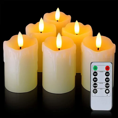 Vista 3 de Homemory Paquete de 6 velas flotantes sin llama de 3 pulgadas, 100 horas y 6 velas de pilar sin llama de 3 x 2 pulgadas con temporizador remoto, 400