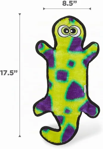 Vista 8 de Outward Hound Durablez Gecko - Juguete de peluche grande sin relleno para cachorros y perros, interactivo, suave pero resistente, sin ensuciar Geco