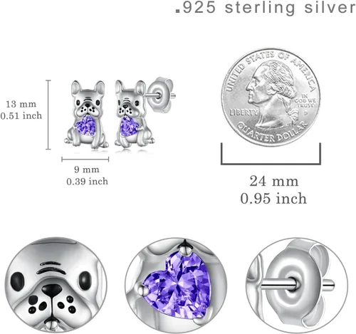 Vista 4 de Aretes de perro para mujer, plata de ley 925, diseño de bulldog francés, joyería de perro de animales, regalos para hija, nieta, niñas y mujeres